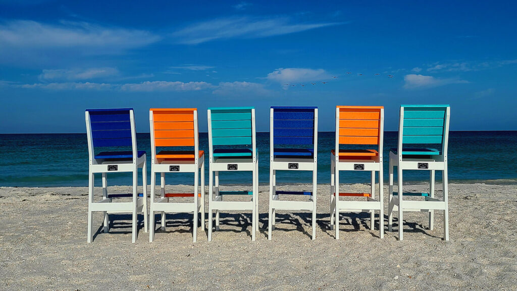 Colorful Patio Chairs in a row